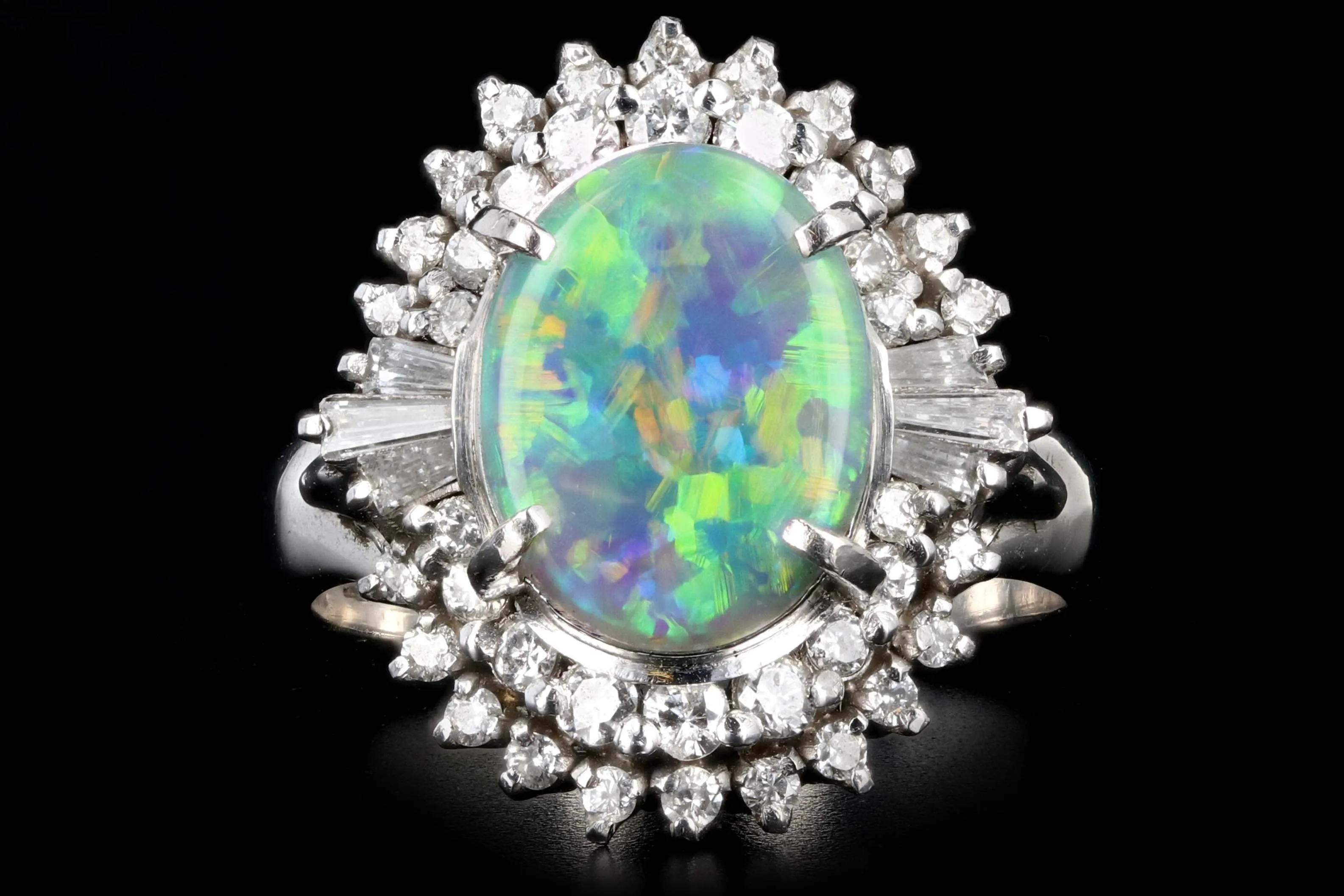 Retro Platinum 1.76 Carat Opal and Diamond Cocktail Ring