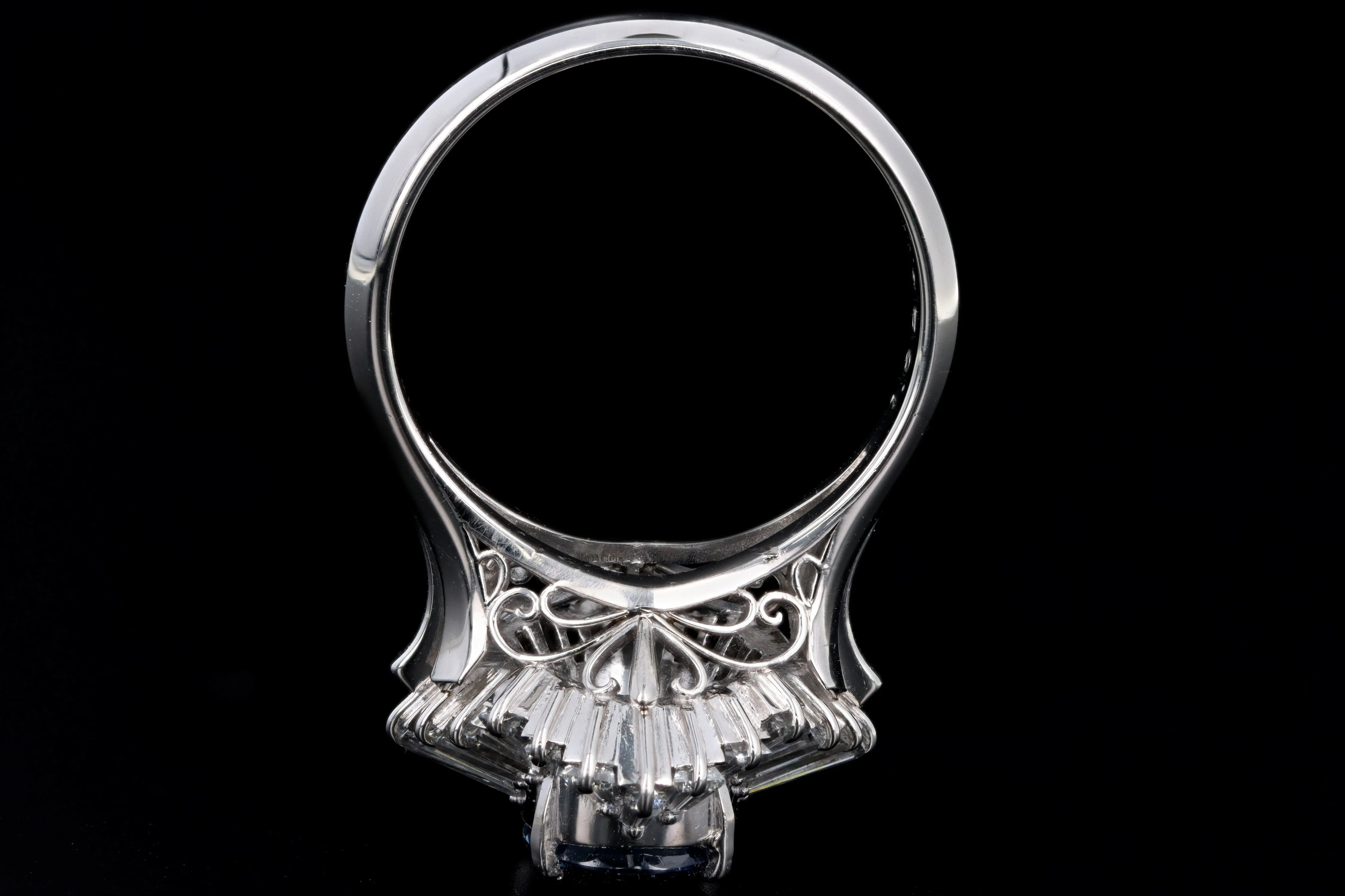 Retro Platinum 2.17 Carat Natural Sapphire & Tapered Baguette Diamond Ring