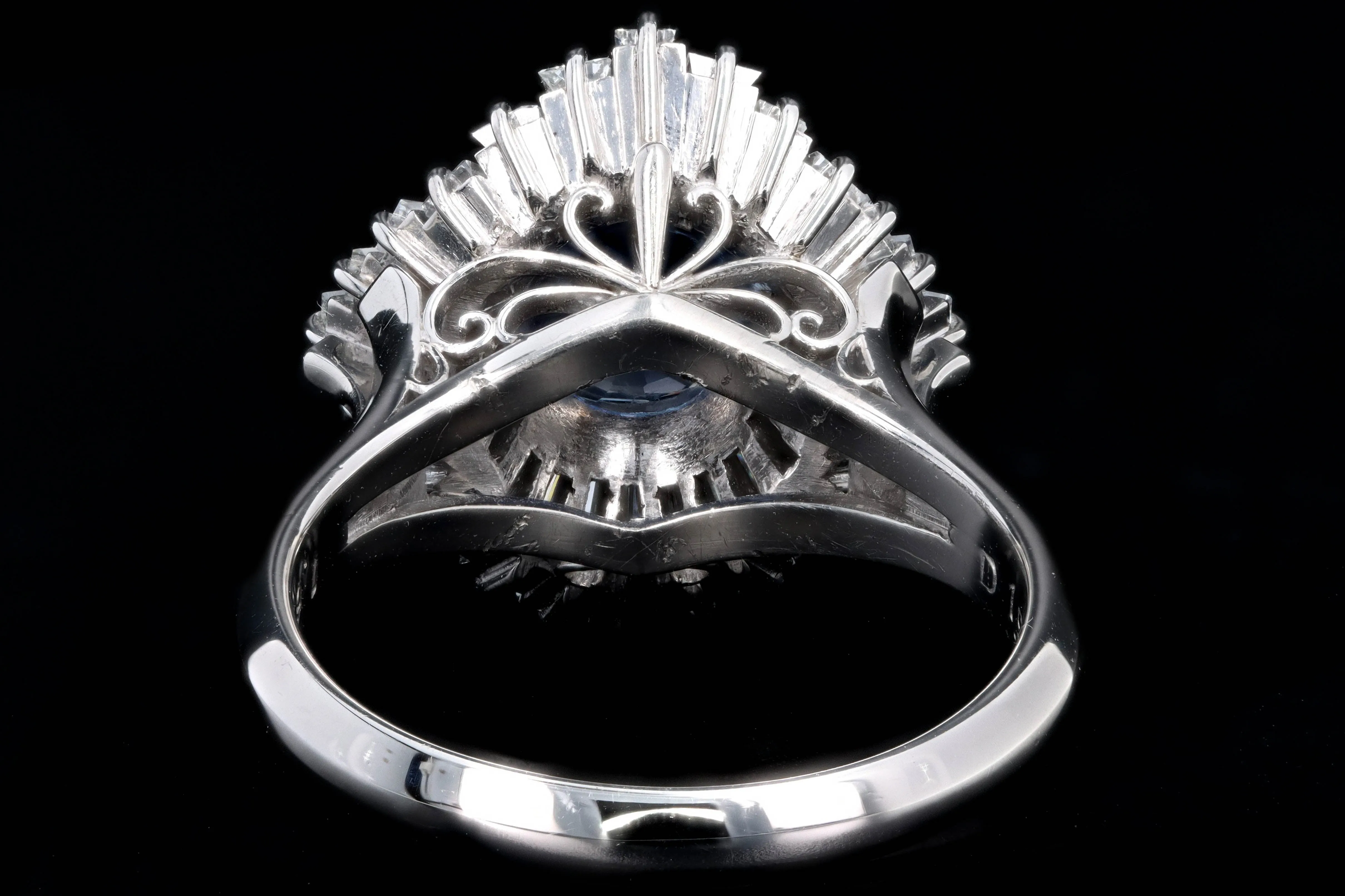 Retro Platinum 2.17 Carat Natural Sapphire & Tapered Baguette Diamond Ring