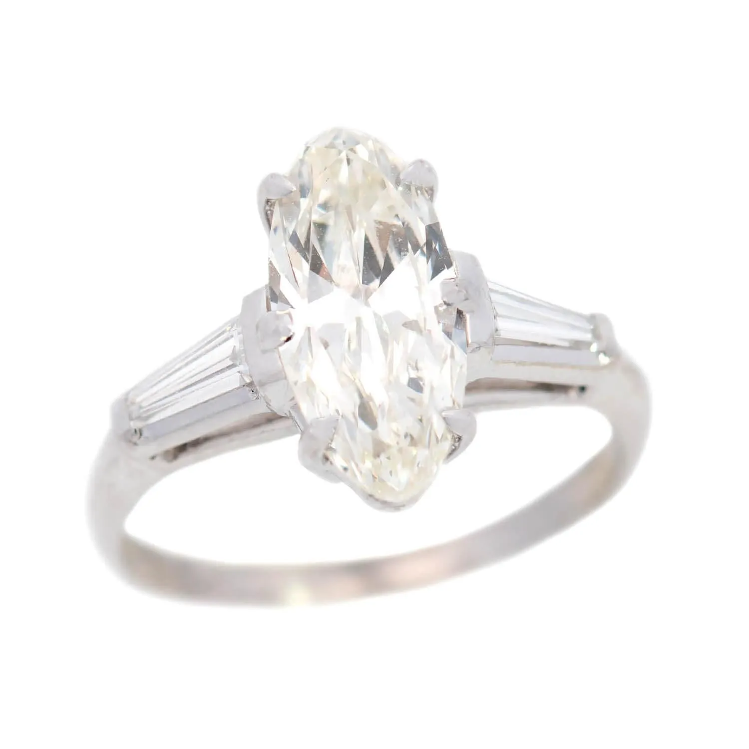 Retro Platinum Moval Cut Diamond Engagement Ring 2.13ct