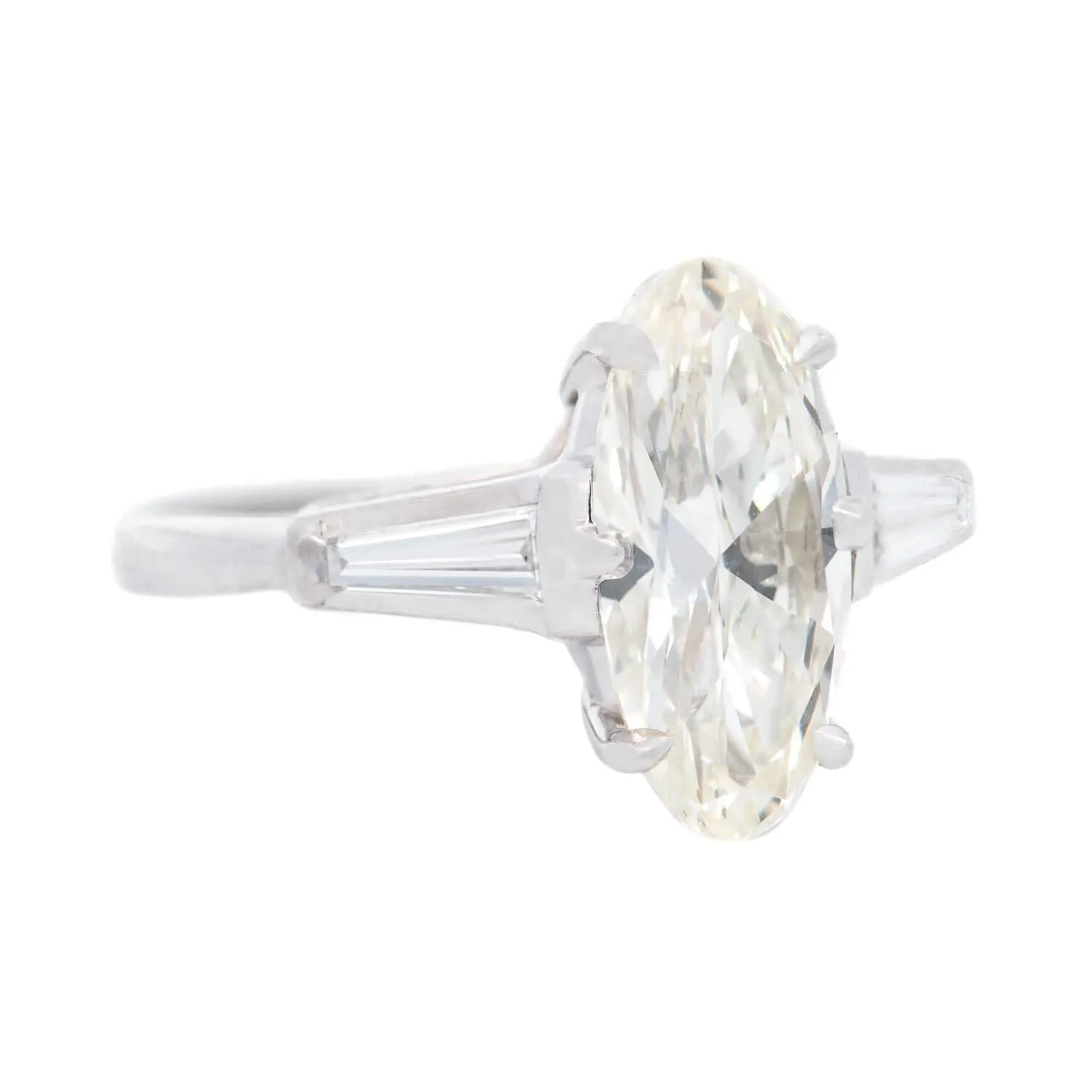 Retro Platinum Moval Cut Diamond Engagement Ring 2.13ct