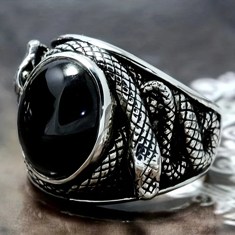 Retro Ring With Rhinestones & Snake For Men's Party