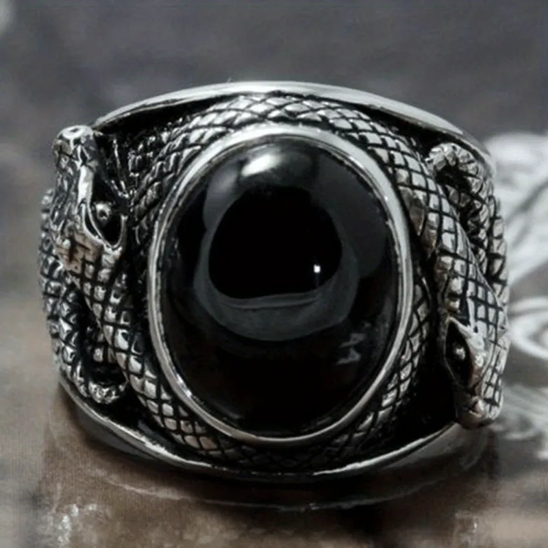 Retro Ring With Rhinestones & Snake For Men's Party