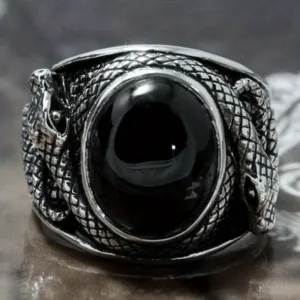 Retro Ring With Rhinestones & Snake For Men's Party