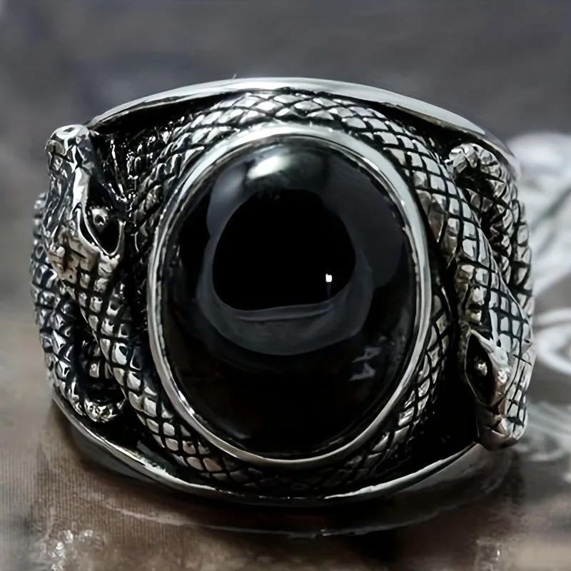 Retro Ring With Rhinestones & Snake For Men's Party