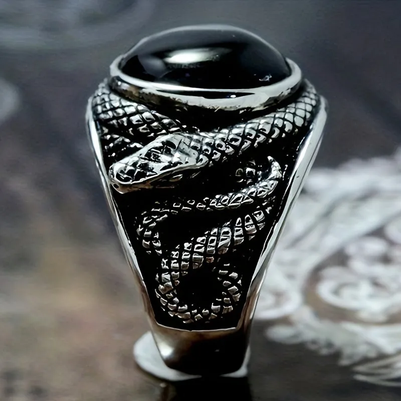 Retro Ring With Rhinestones & Snake For Men's Party