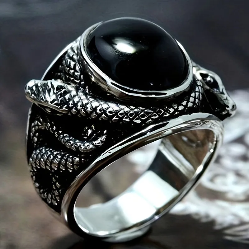 Retro Ring With Rhinestones & Snake For Men's Party