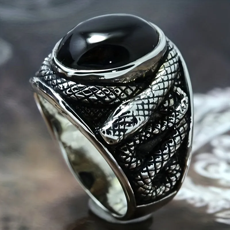 Retro Ring With Rhinestones & Snake For Men's Party
