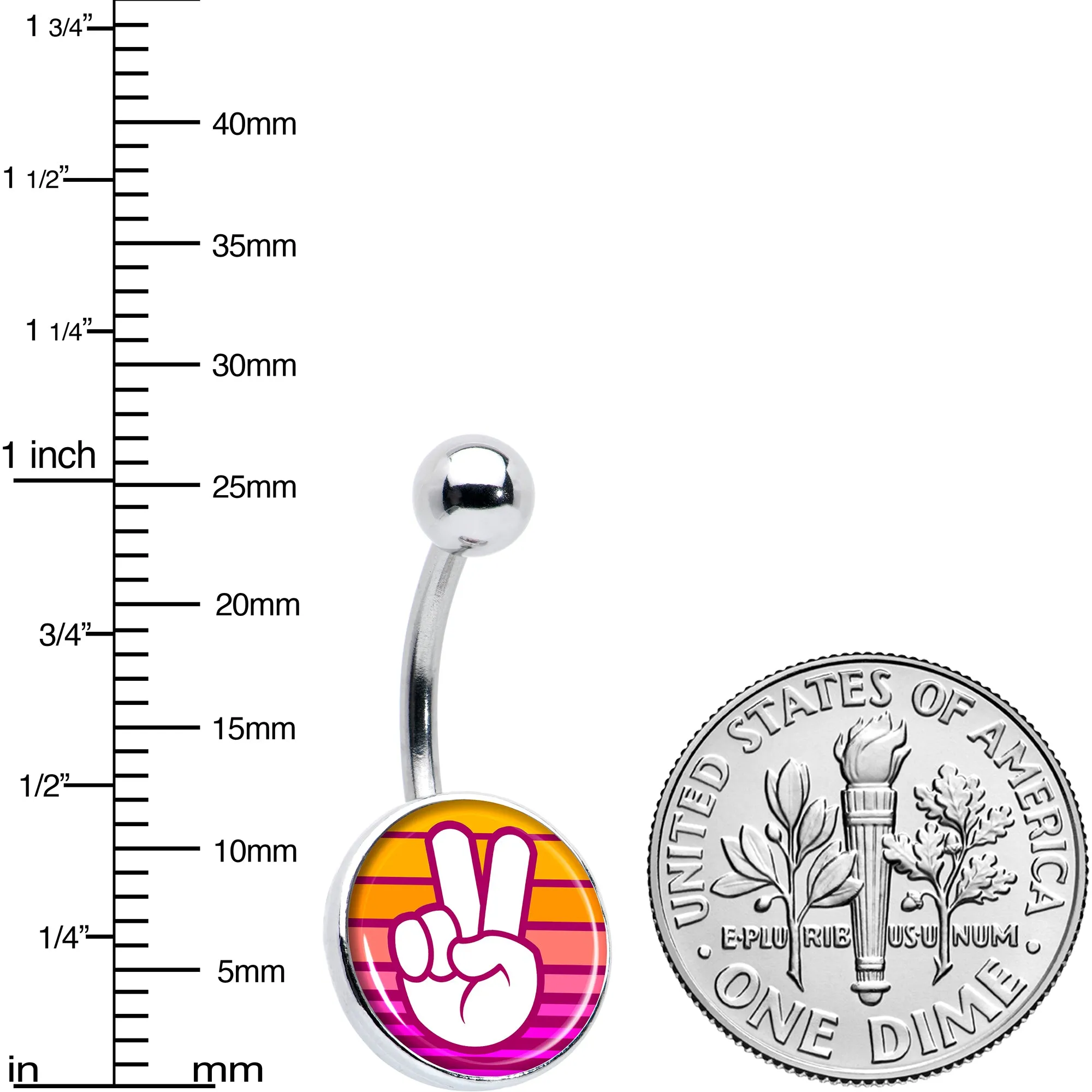 Retro Stripes Peace Sign Fingers Belly Ring