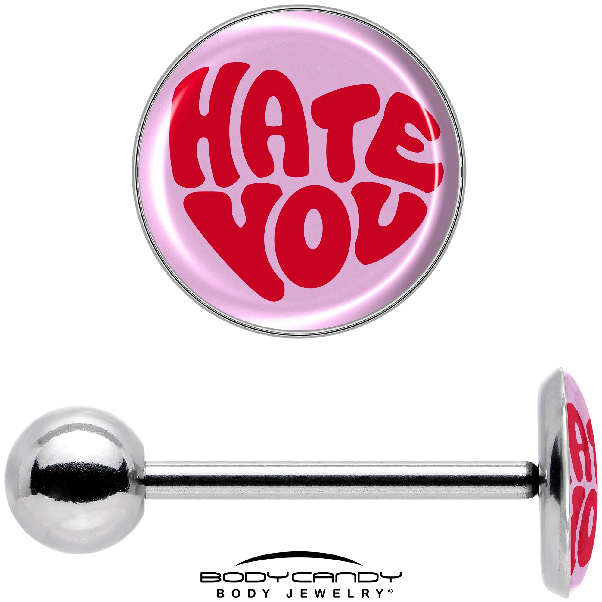 Retro Text Hate You Barbell Tongue Ring