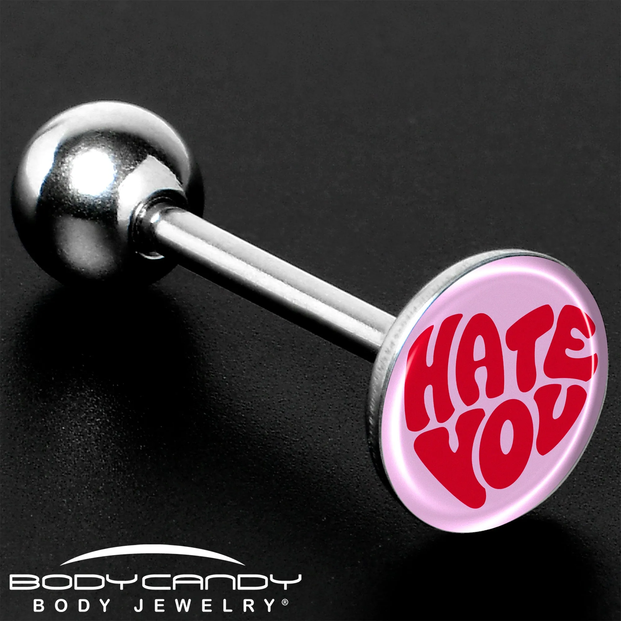 Retro Text Hate You Barbell Tongue Ring