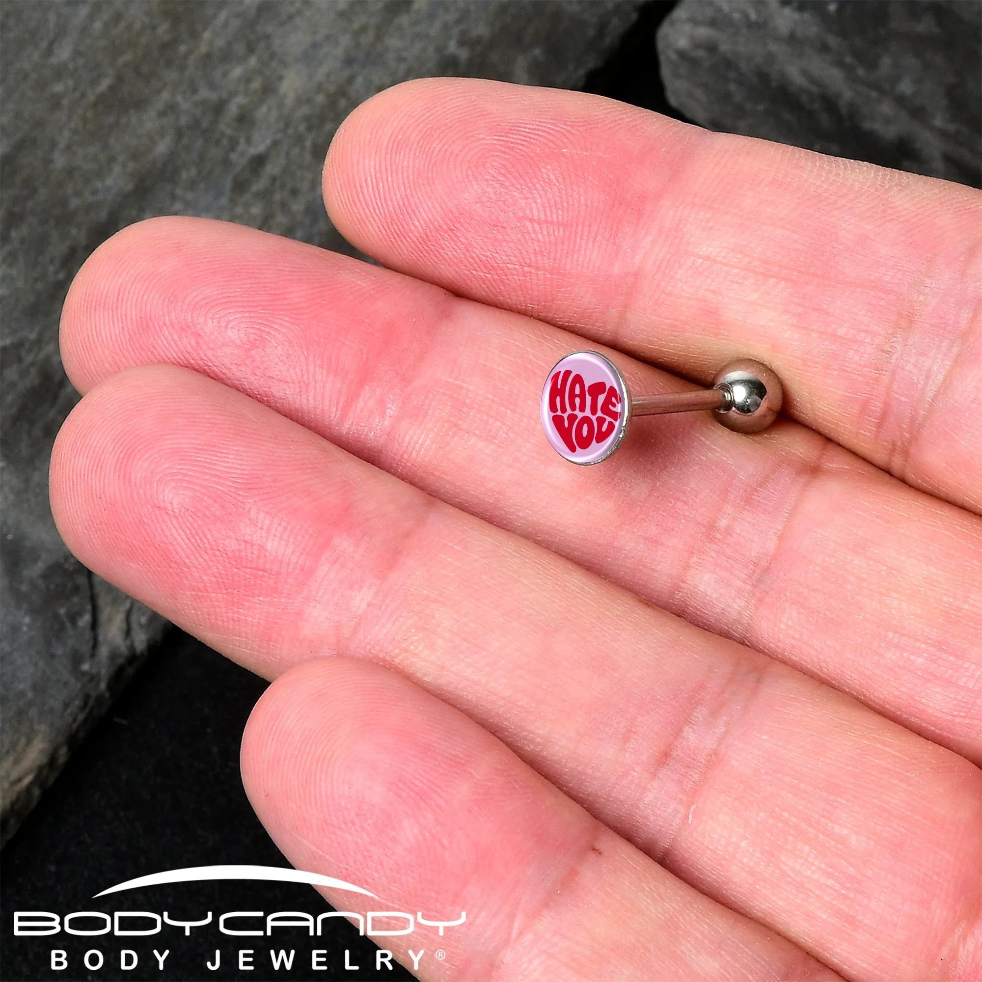 Retro Text Hate You Barbell Tongue Ring