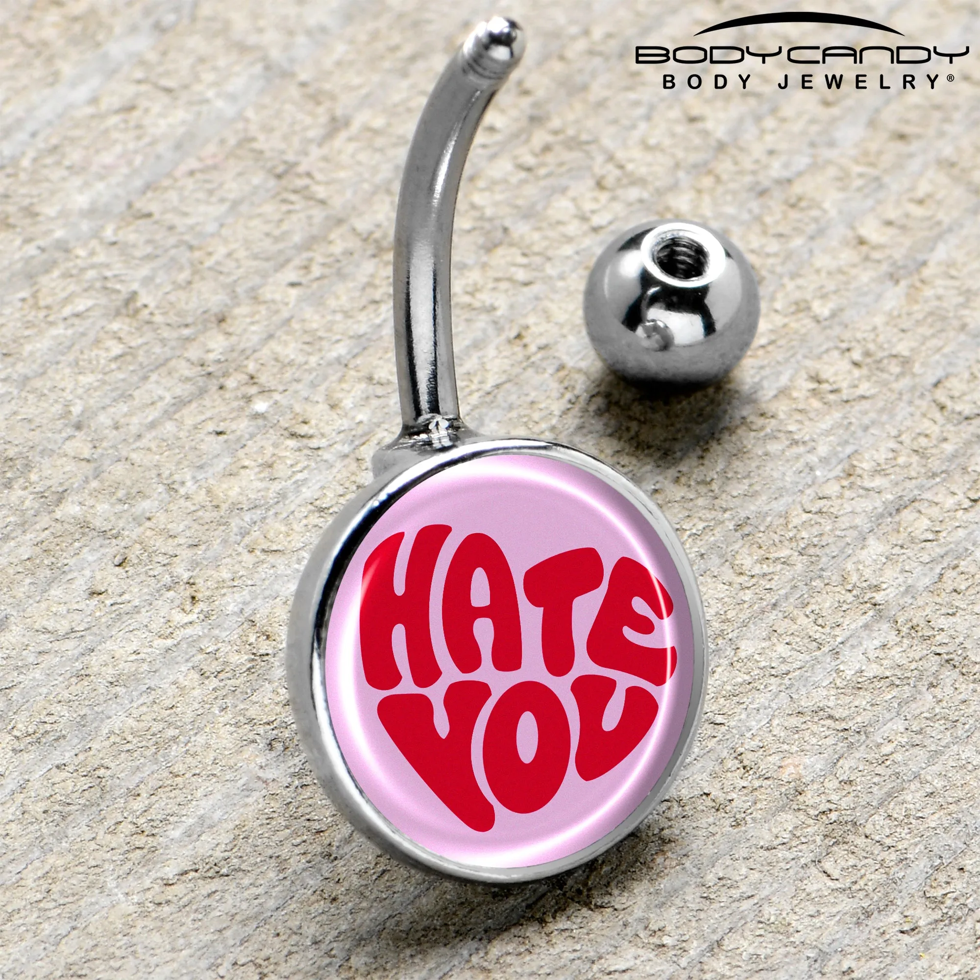 Retro Text Hate You Belly Ring