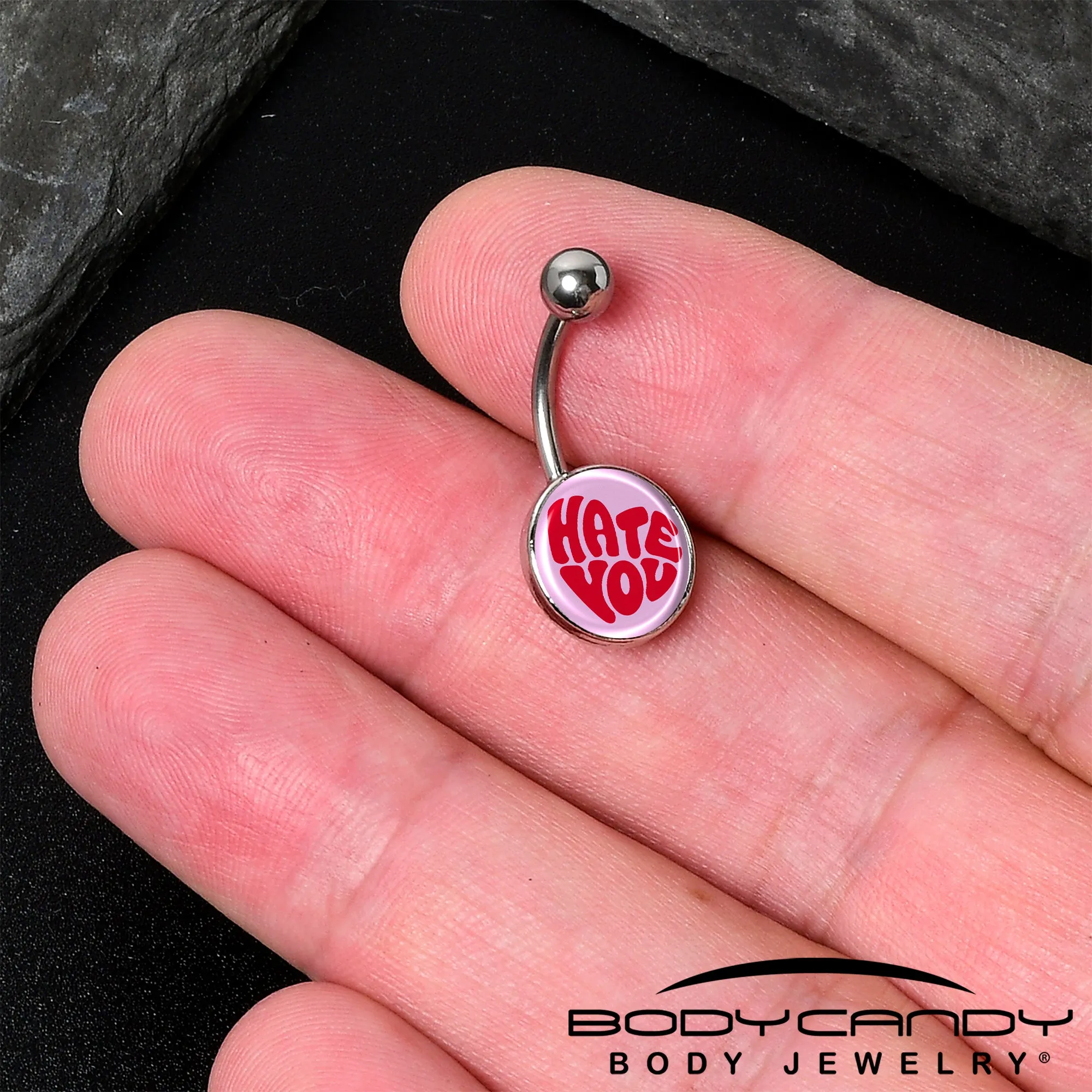 Retro Text Hate You Belly Ring