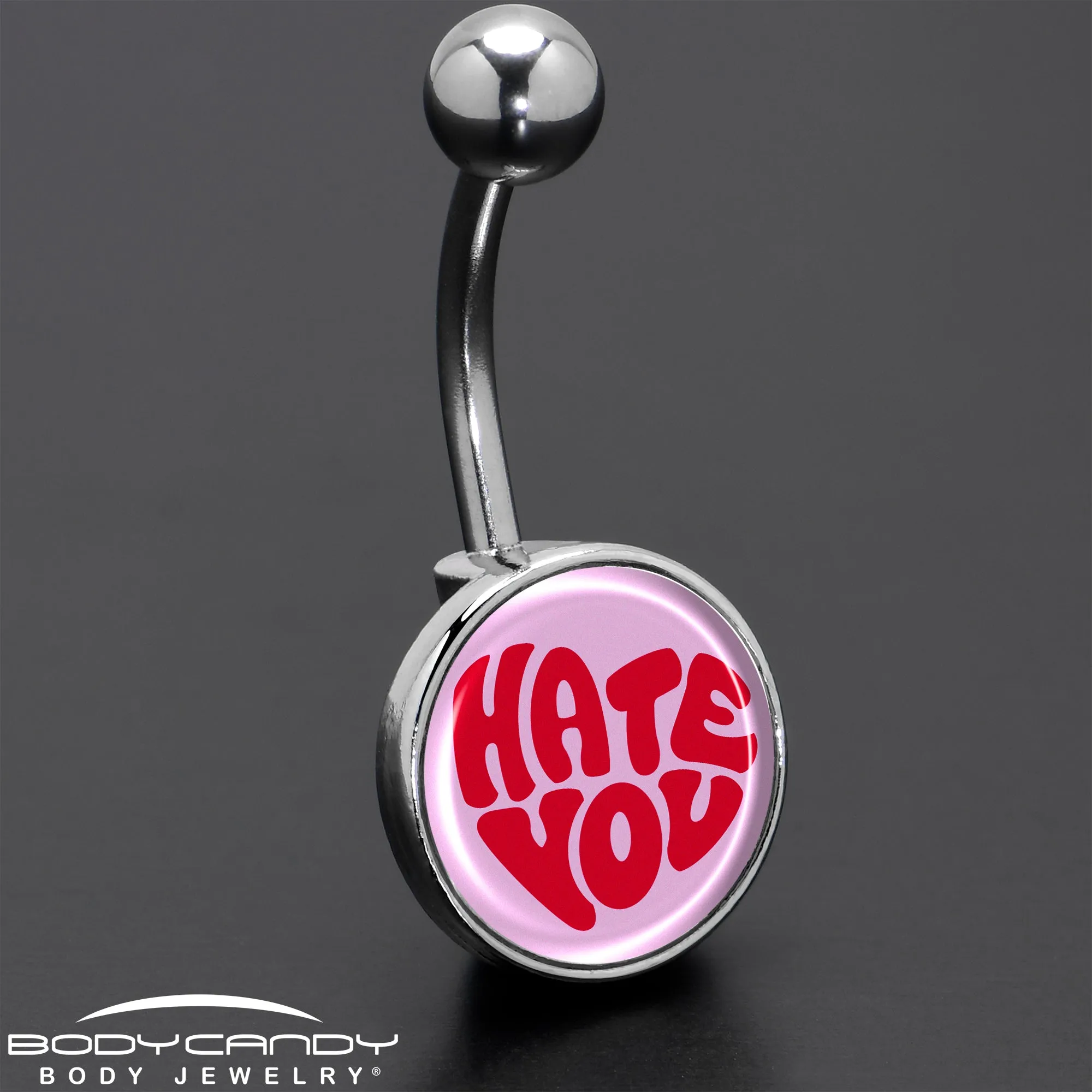 Retro Text Hate You Belly Ring