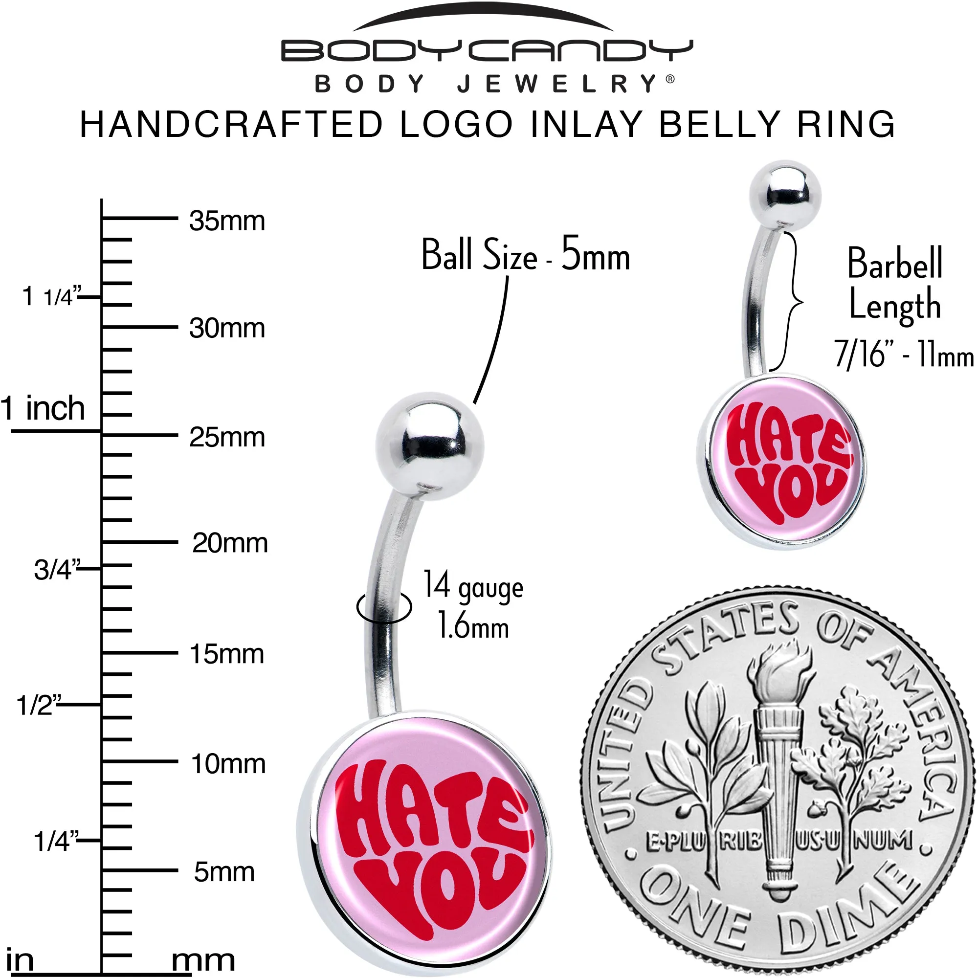 Retro Text Hate You Belly Ring