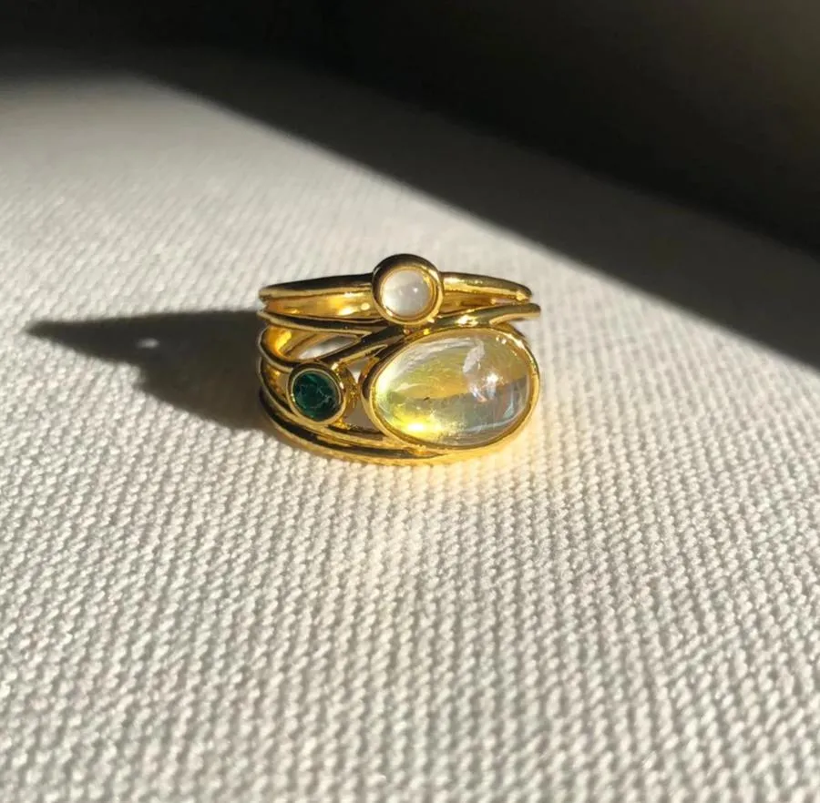 Retro Three Opal Ring