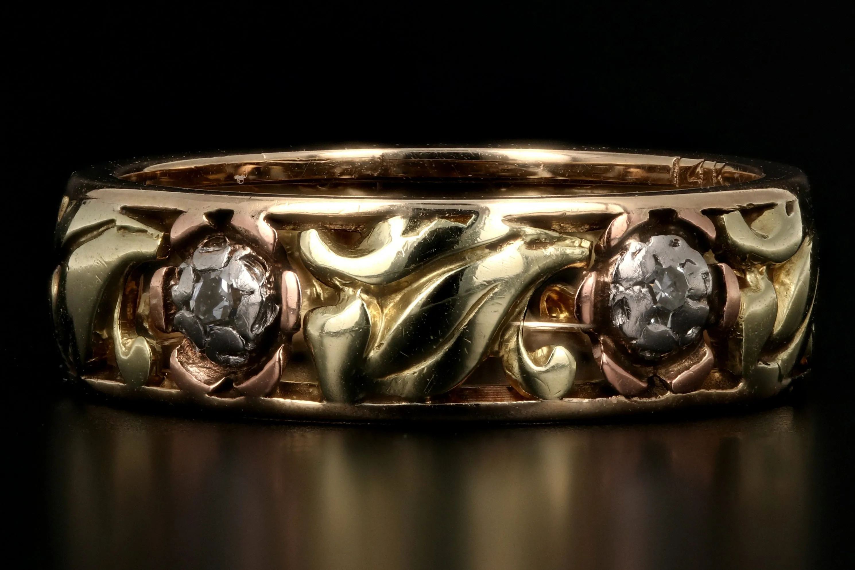 Retro WW2 14k Tricolor Gold .10 Carat Diamond Band c.1940's