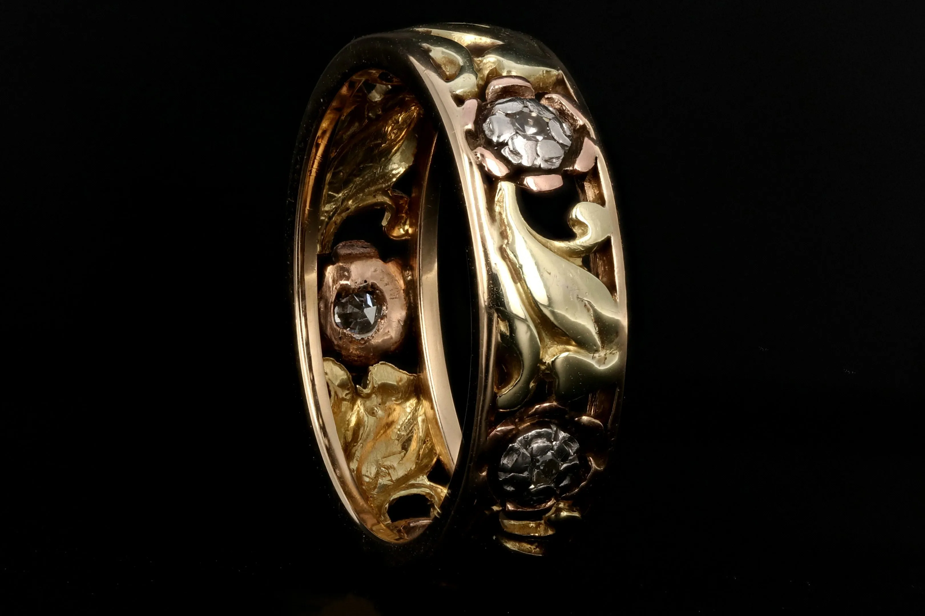 Retro WW2 14k Tricolor Gold .10 Carat Diamond Band c.1940's