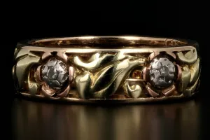 Retro WW2 14k Tricolor Gold .10 Carat Diamond Band c.1940's