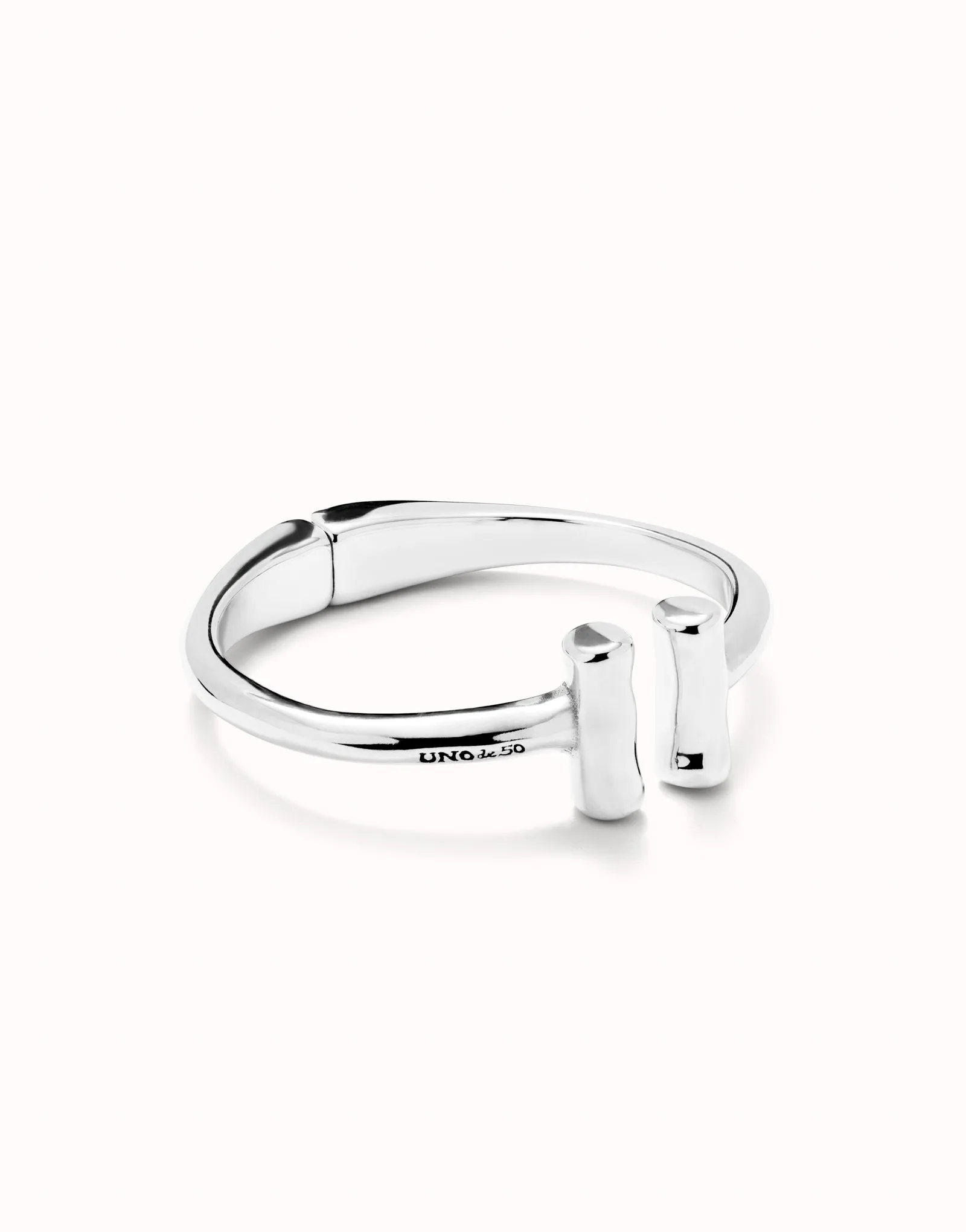 Rigid bracelet with two tubes at the ends (silver)