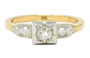 Ringcraft Retro 0.45 CTW Diamond 14 Karat Two-Tone Gold Engagement Ring