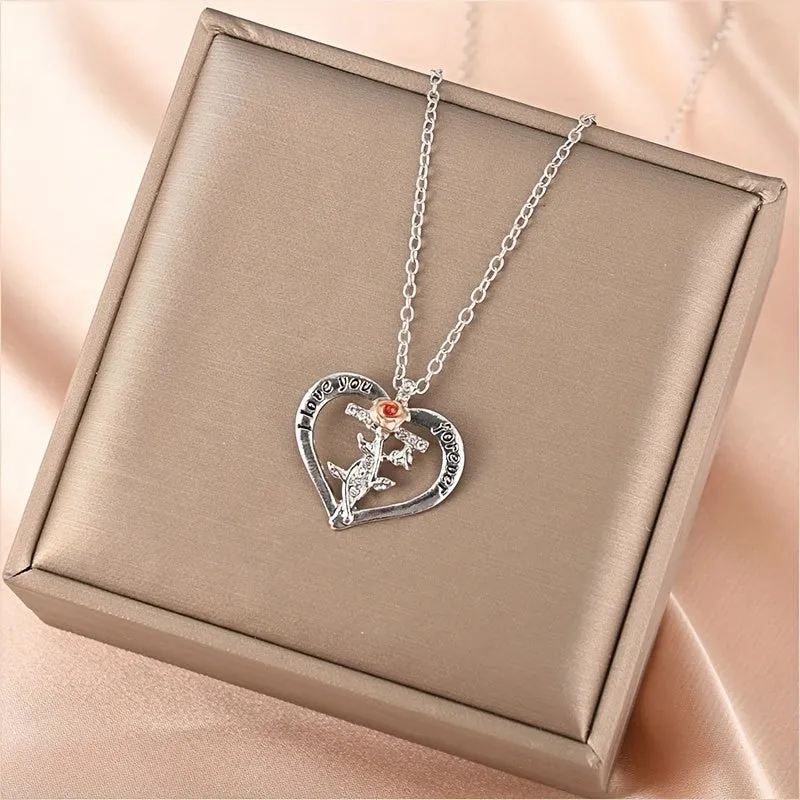 Rose Cross Necklace Men's Statement Pendant Jewelry