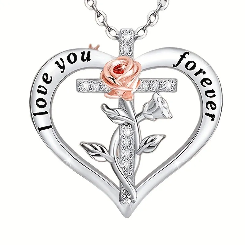 Rose Cross Necklace Men's Statement Pendant Jewelry