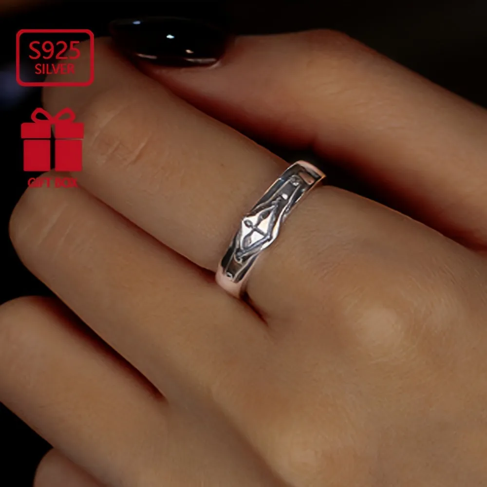 S925 Cupid's Arrow Open Mouth Ring Retro Street Style Student Index Ring