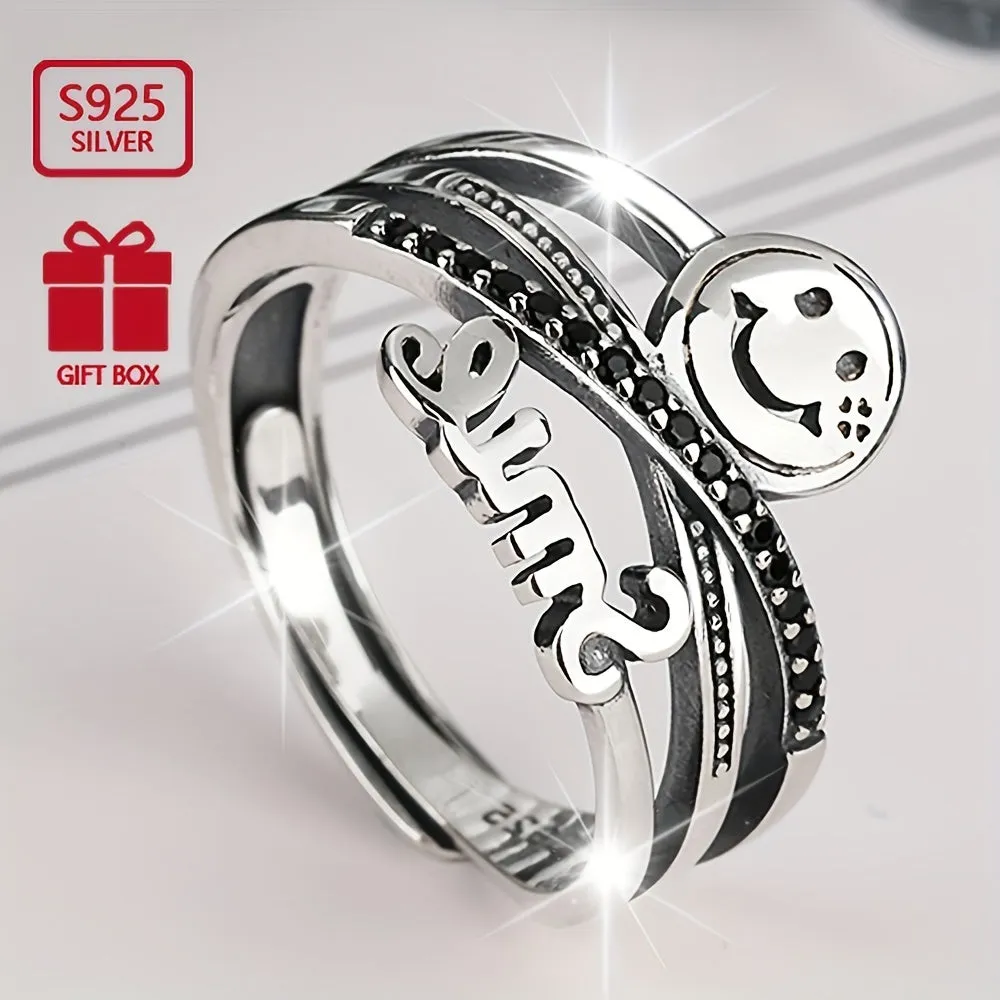 S925 Silvery Retro Cross Opening Ring Japanese Hip Hop Allergy Index Finger Ring
