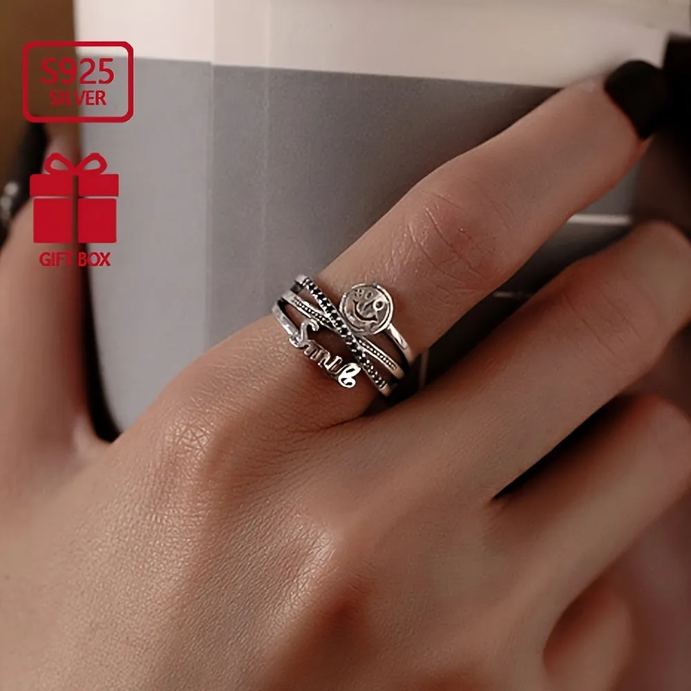 S925 Silvery Retro Cross Opening Ring Japanese Hip Hop Allergy Index Finger Ring