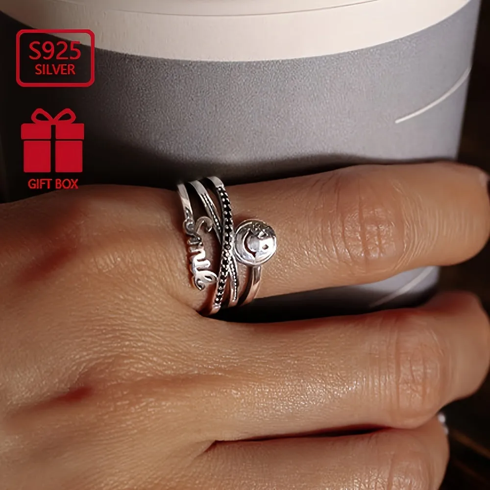 S925 Silvery Retro Cross Opening Ring Japanese Hip Hop Allergy Index Finger Ring