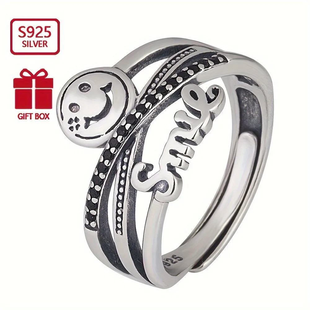 S925 Silvery Retro Cross Opening Ring Japanese Hip Hop Allergy Index Finger Ring