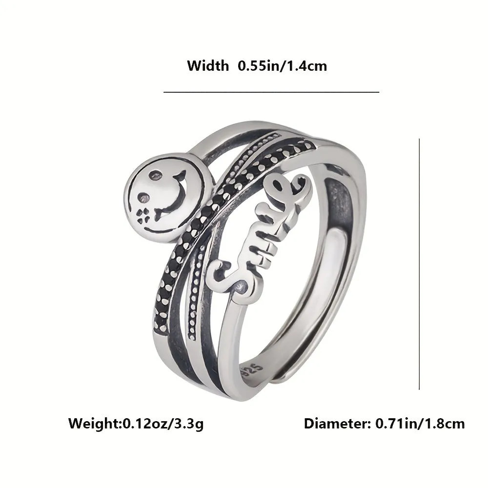 S925 Silvery Retro Cross Opening Ring Japanese Hip Hop Allergy Index Finger Ring