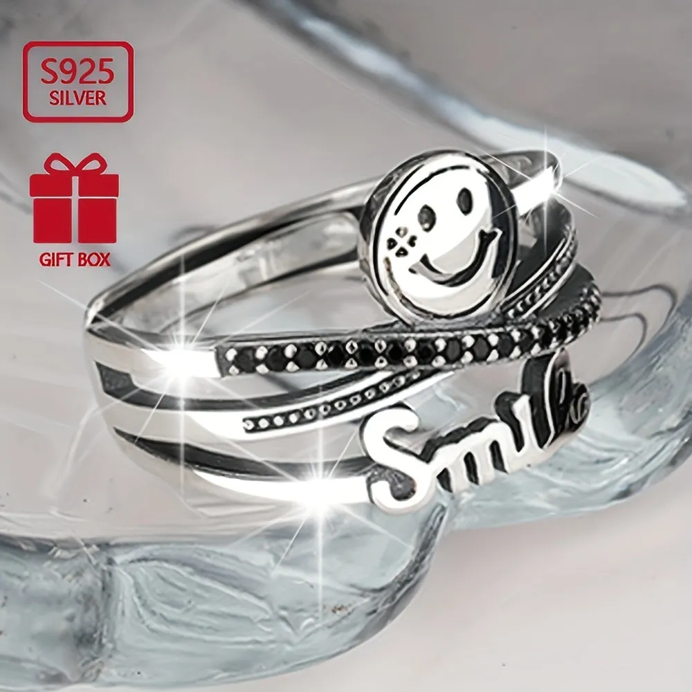 S925 Silvery Retro Cross Opening Ring Japanese Hip Hop Allergy Index Finger Ring