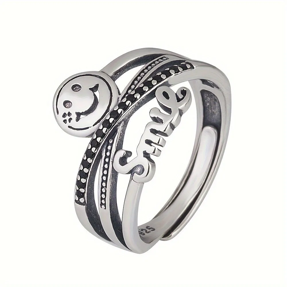 S925 Silvery Retro Cross Opening Ring Japanese Hip Hop Allergy Index Finger Ring