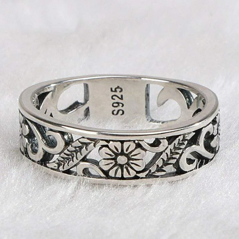 S925 Sterling Silver Floral Design Ring