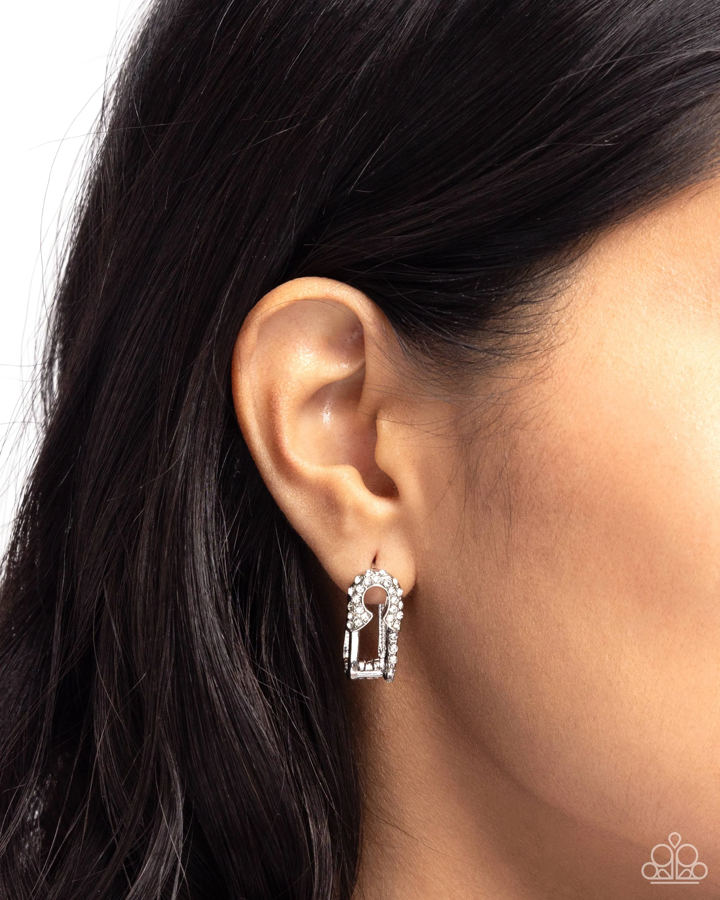 Safety Pin Secret - White Hoop Earring