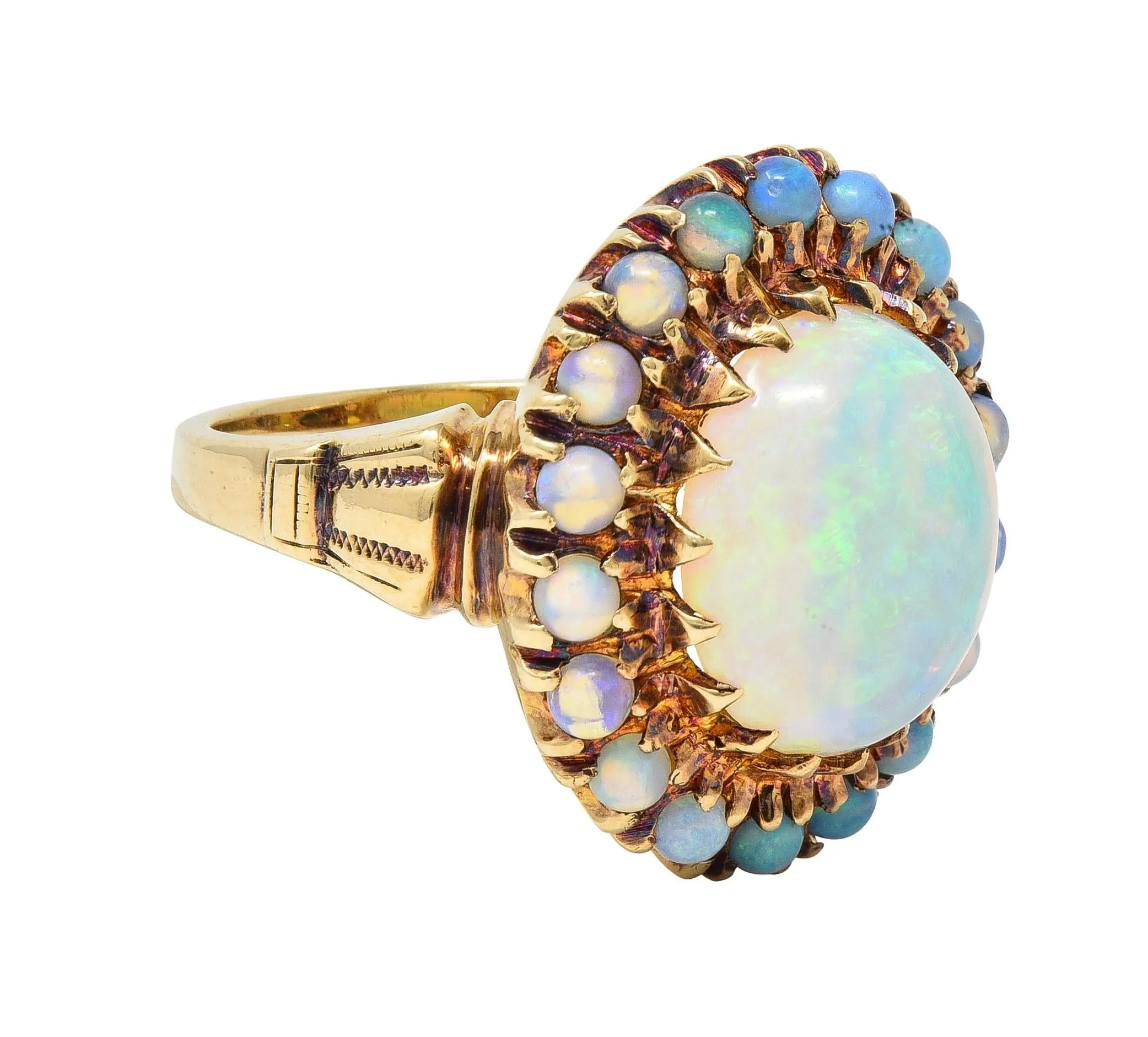 Samsan Co. Retro Opal 10 Karat Yellow Gold Vintage Halo Ring