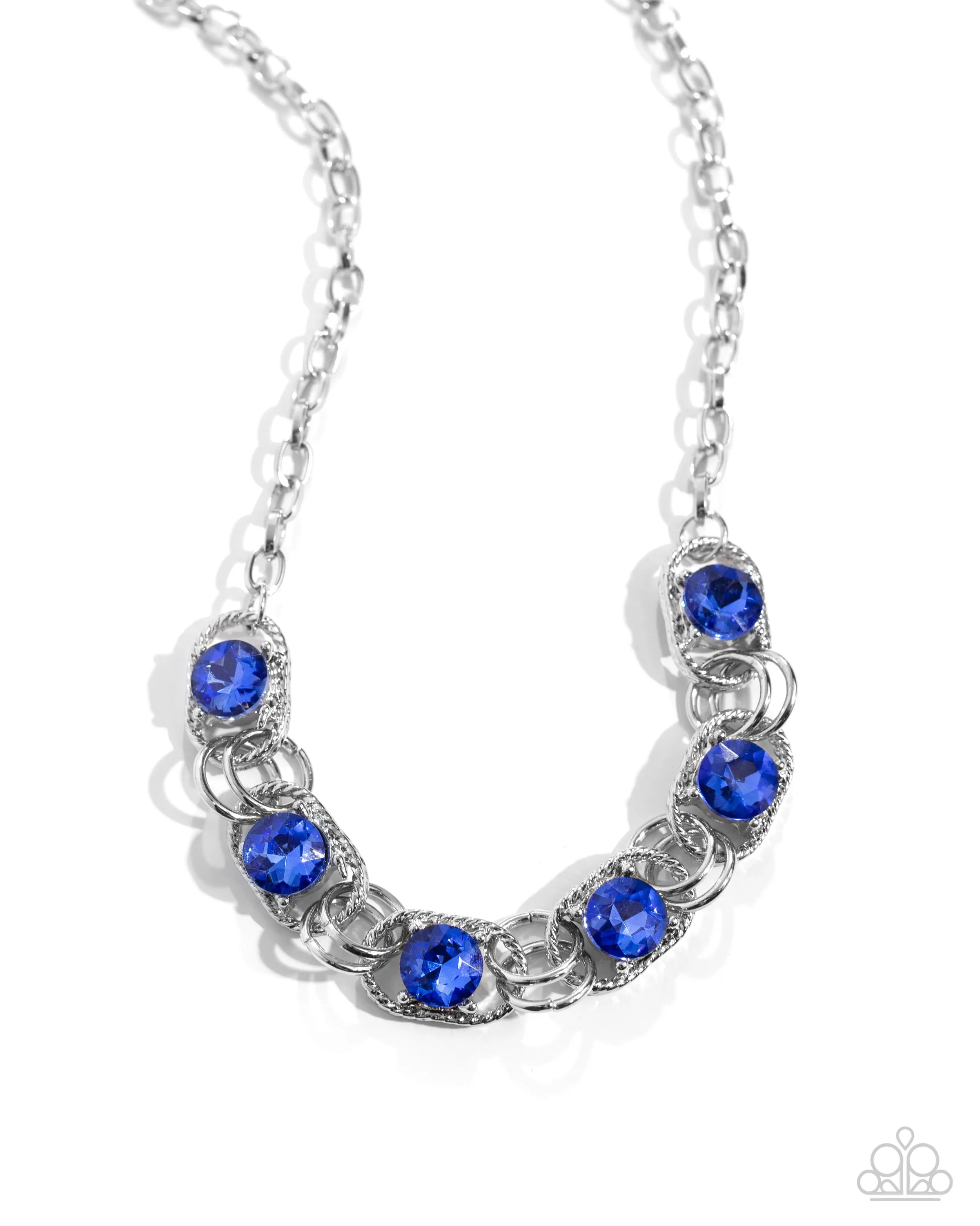 Serrated Sensation - Blue - Gem Silver Ring Paparazzi Short Necklace