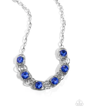 Serrated Sensation - Blue - Gem Silver Ring Paparazzi Short Necklace