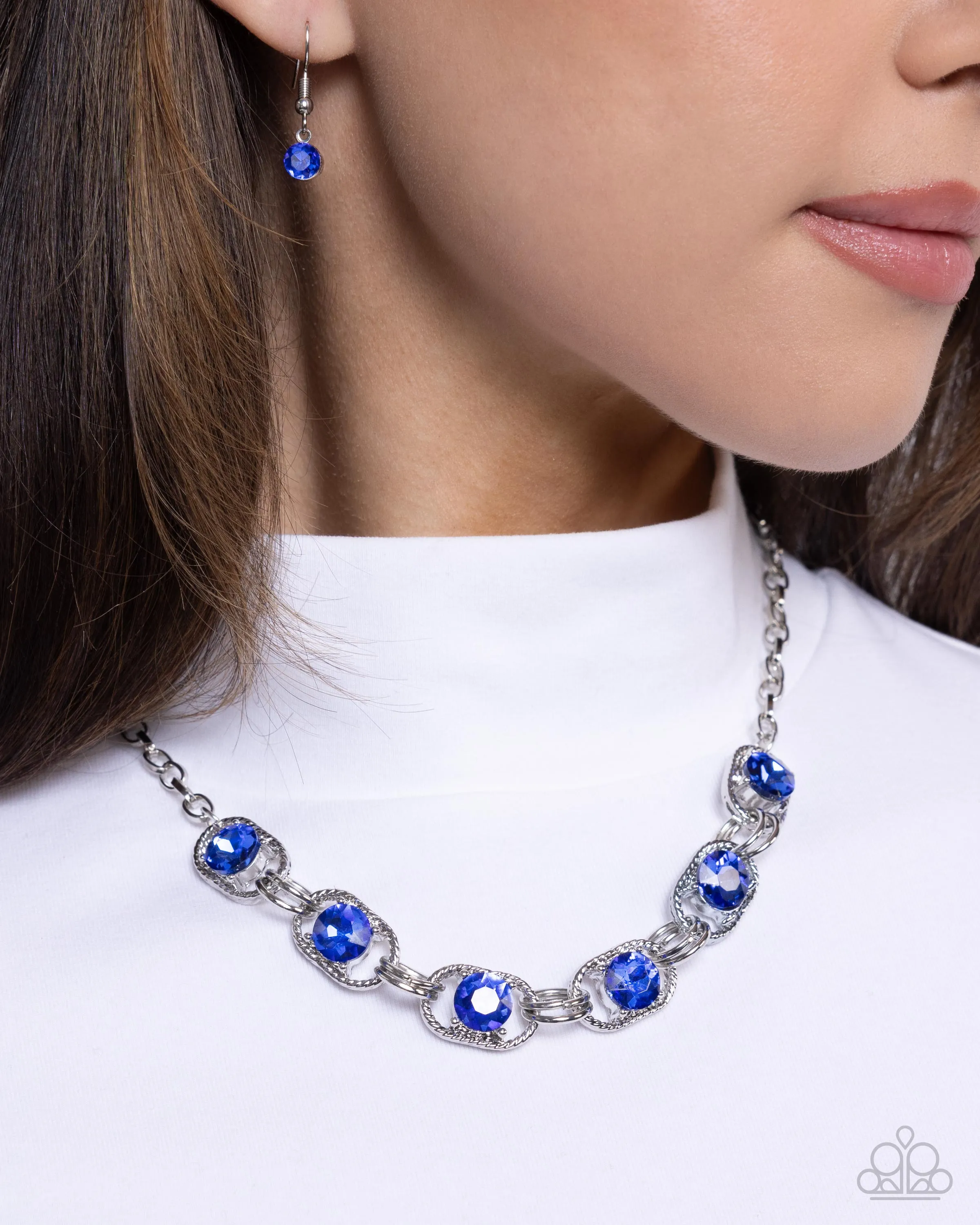 Serrated Sensation - Blue - Gem Silver Ring Paparazzi Short Necklace