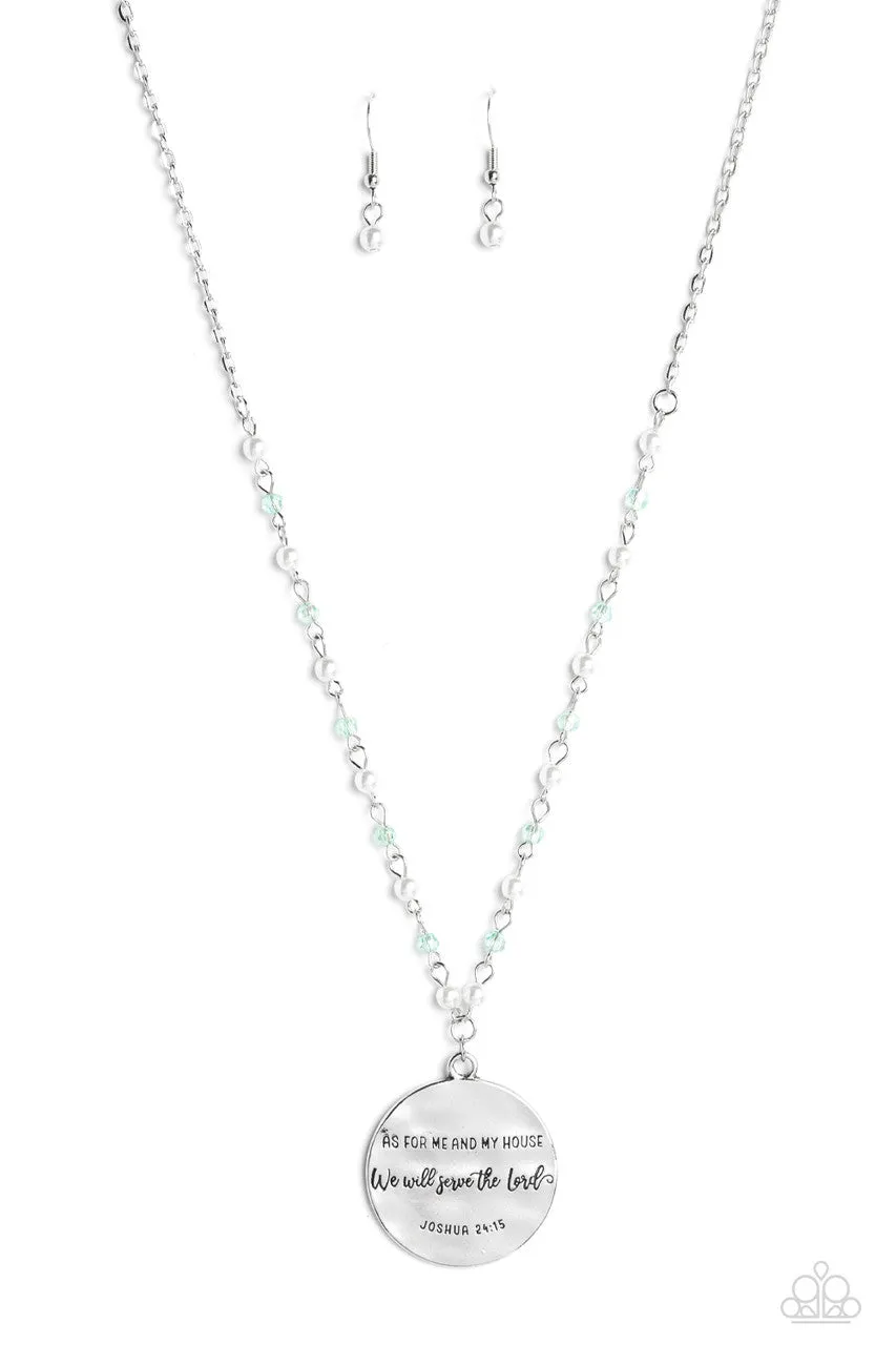 Serving the Lord - Blue - Beaded Satellite Chain Inspirational Religious Paparazzi Long Necklace