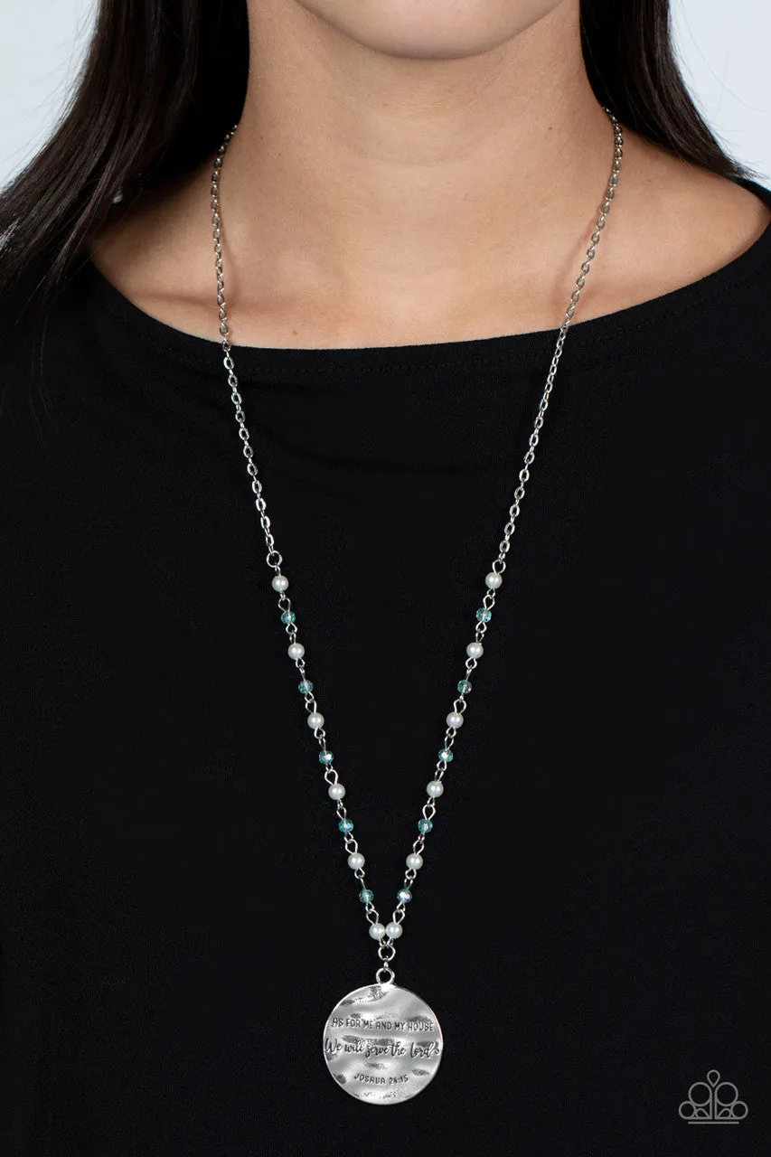 Serving the Lord - Blue - Beaded Satellite Chain Inspirational Religious Paparazzi Long Necklace