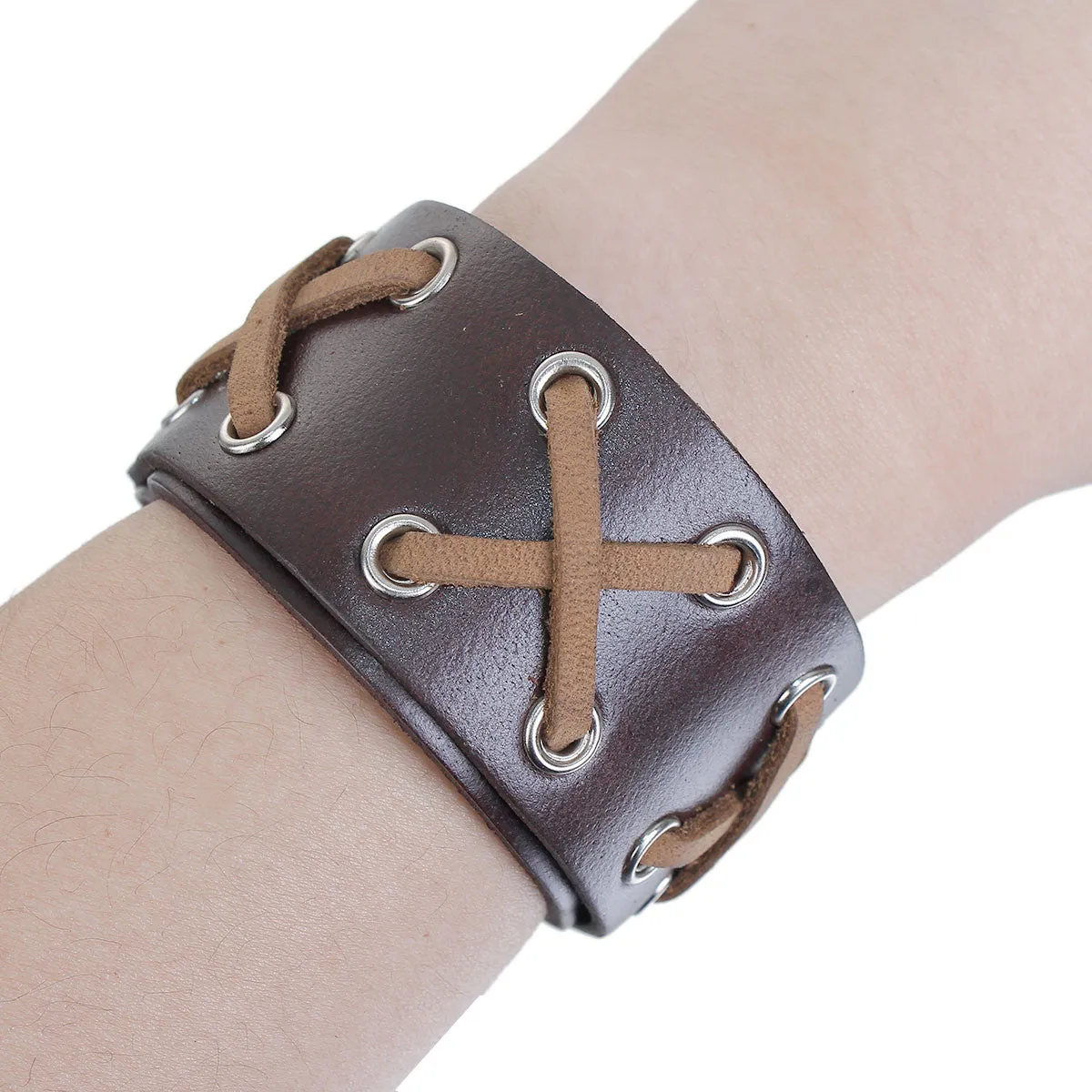 SEXY SPARKLES 9.0 inches Mens Genuine Real Leather Wrist Bracelet Wide Casual Wristband Cuff Bangle Adjustable