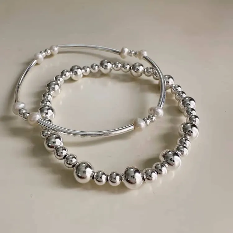 Silver Bead Bracelet Set