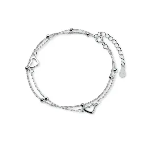 Silver Double Chain Heart Bracelet with Adjustable Size