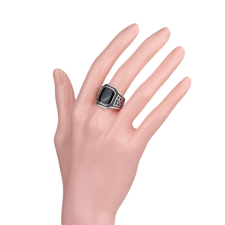 Silver Fashion Enamel Men Jewelry Big Size Black Finger Ring for Men
