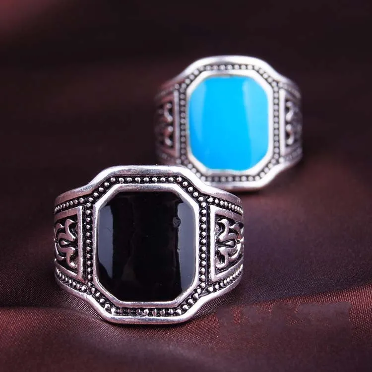 Silver Fashion Enamel Men Jewelry Big Size Black Finger Ring for Men