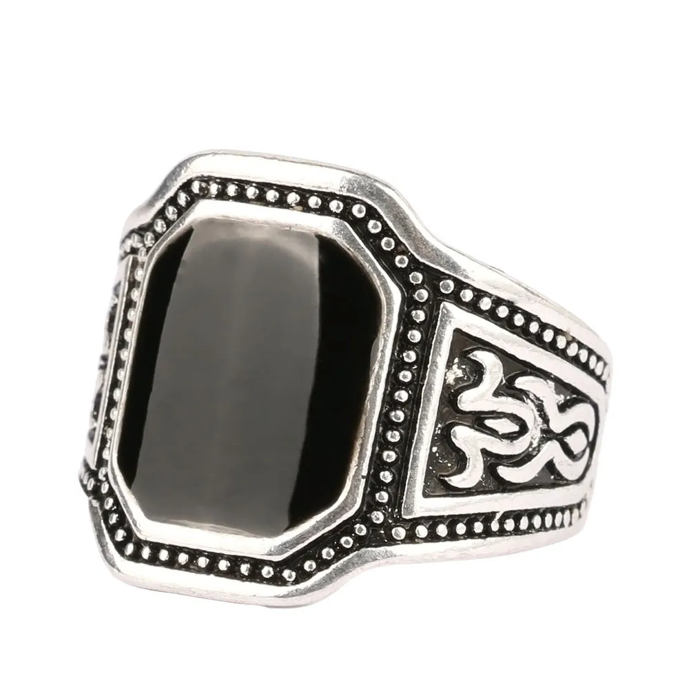 Silver Fashion Enamel Men Jewelry Big Size Black Finger Ring for Men